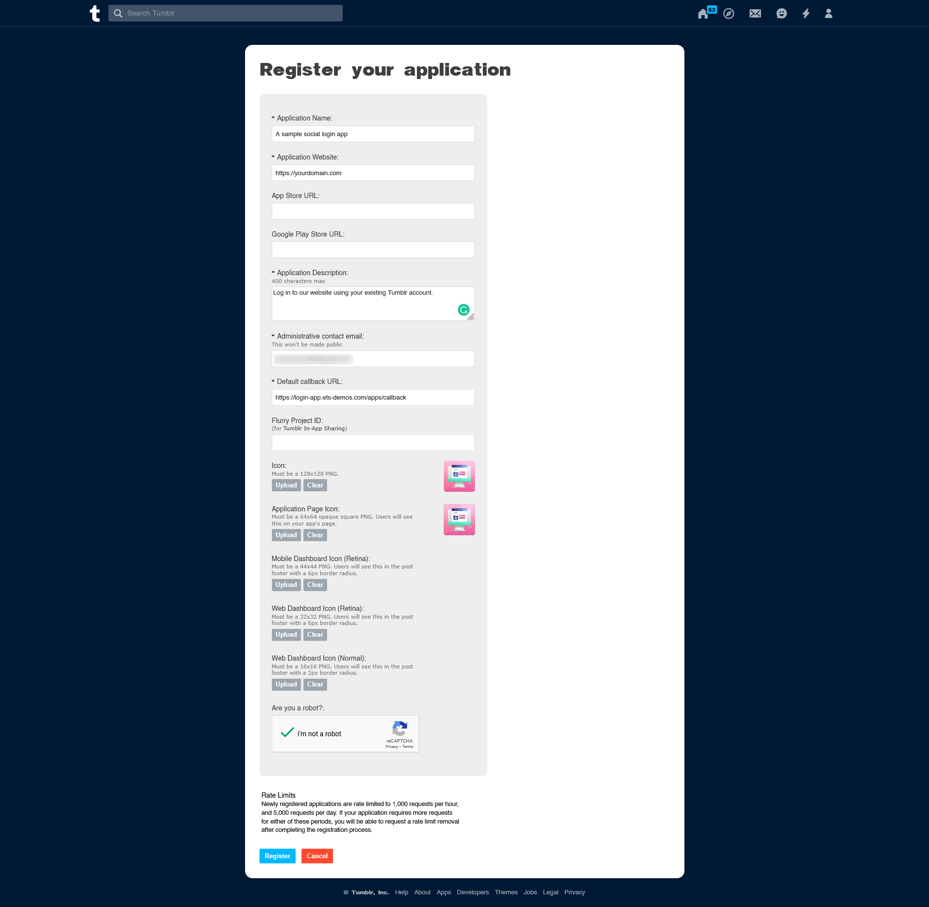 Use tumblr's signup form to login