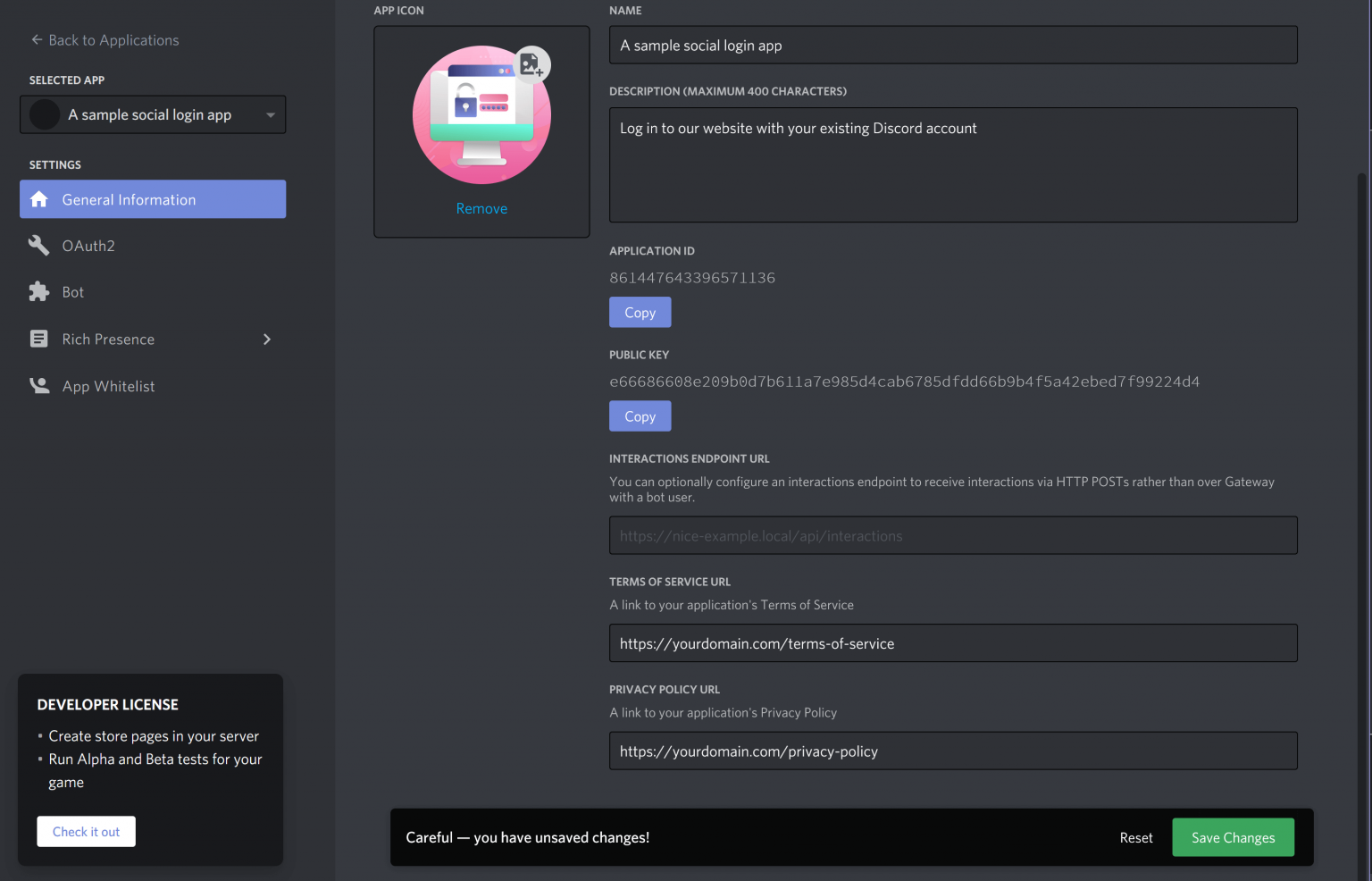 Удалить api key discord