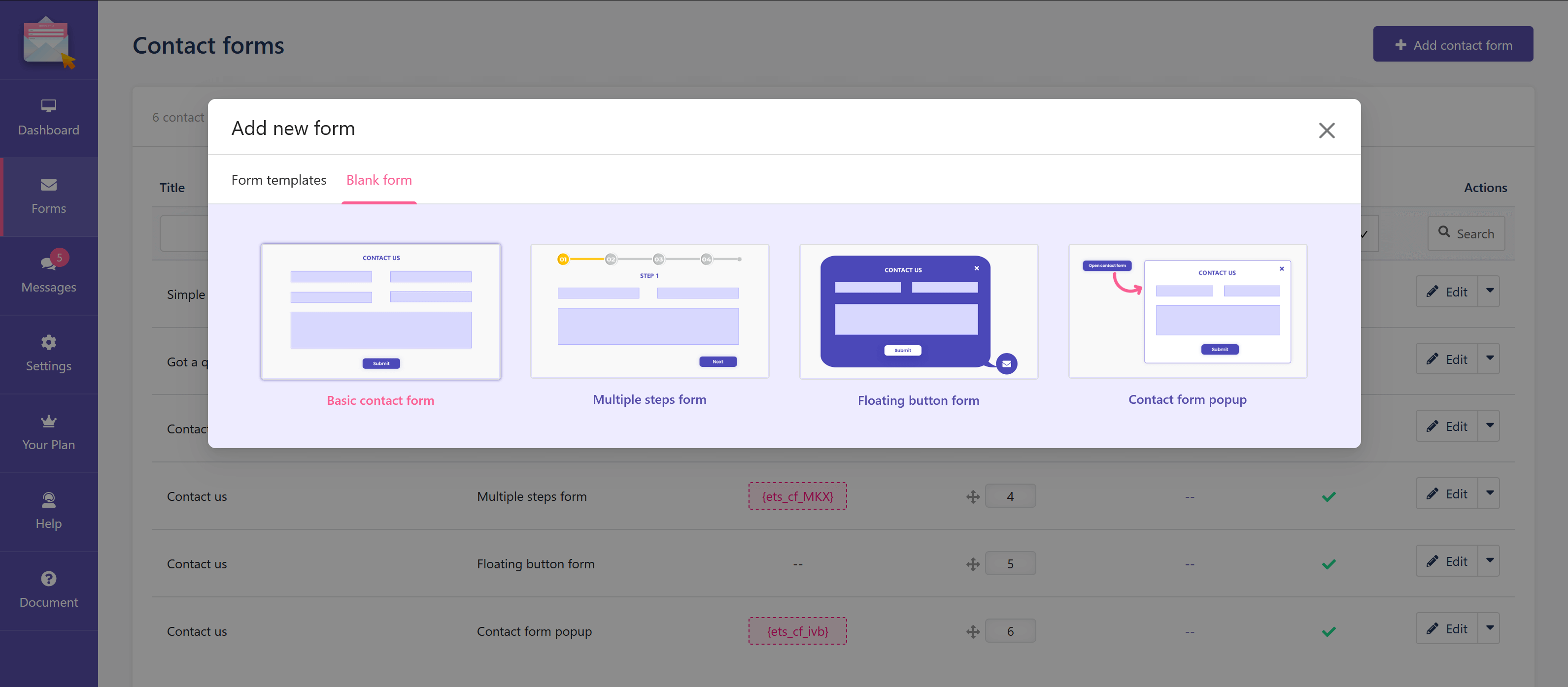 Create a new contact form